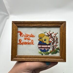 Vintages Framed Cross Stitch Needlepoint Friends Are Special Chicks Ducks Egg